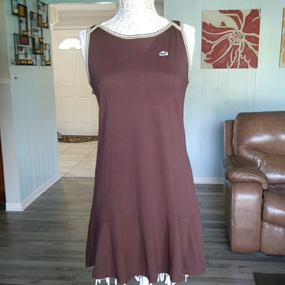 NWT Lacoste sleeveless brown yellow shirt dress